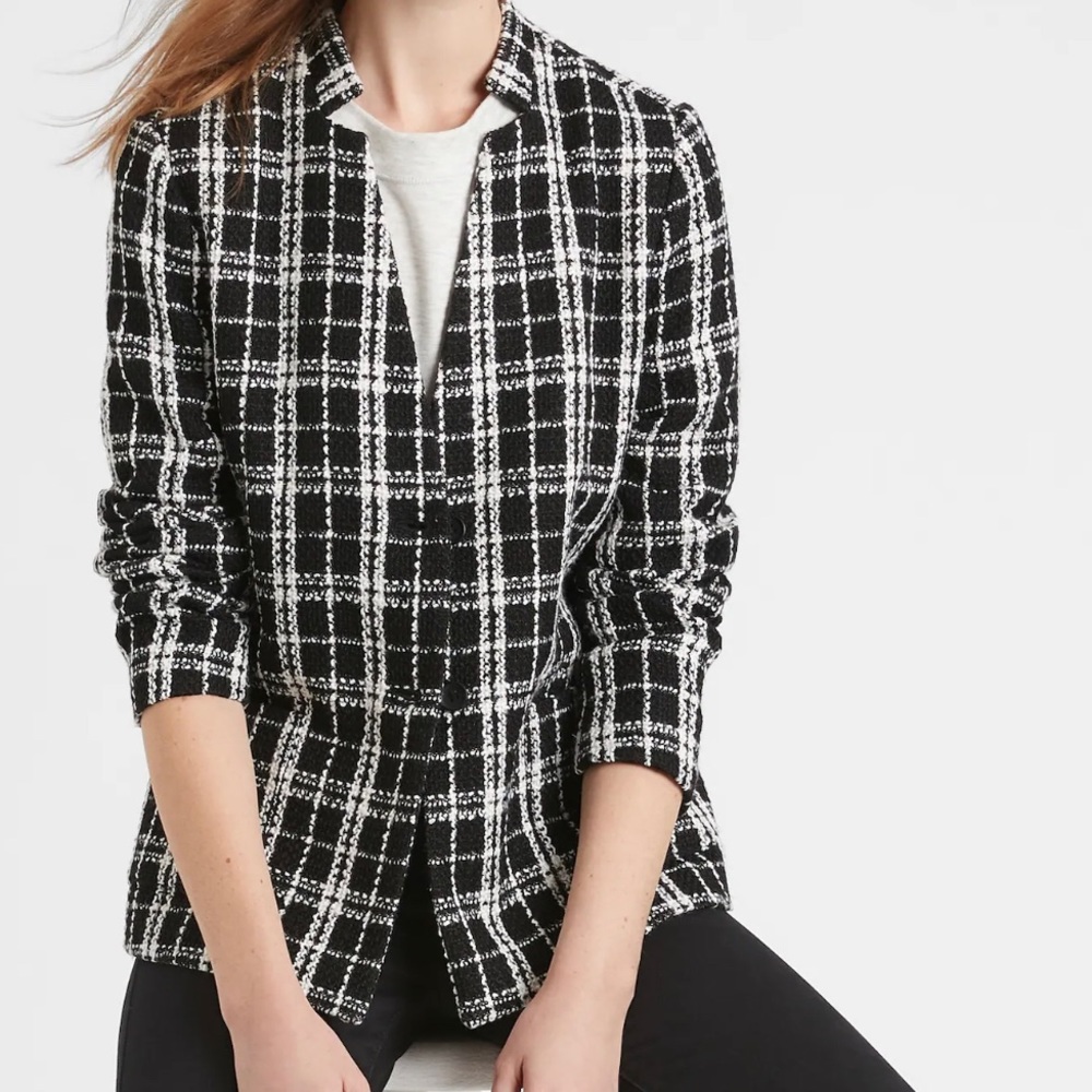 Banana Republic XS Boucle Blazer Black and White